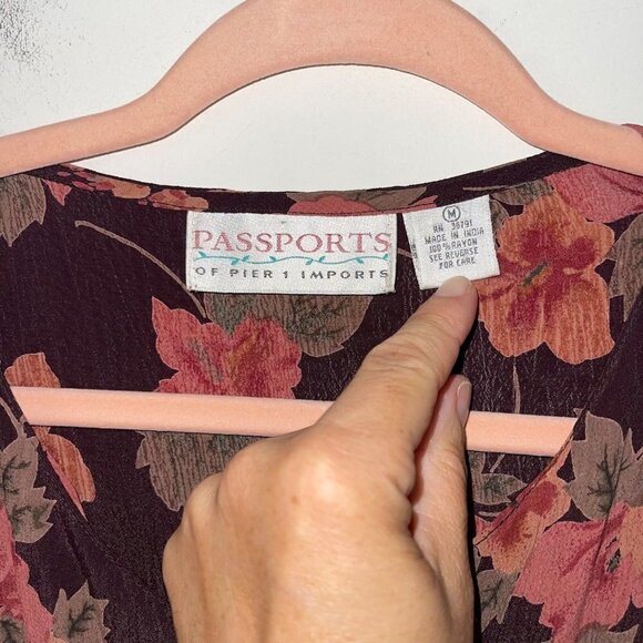 Pier 1 Passports Vintage Maxi Dress Size Medium Floral Brown Botanical Button Up - Picture 4 of 15